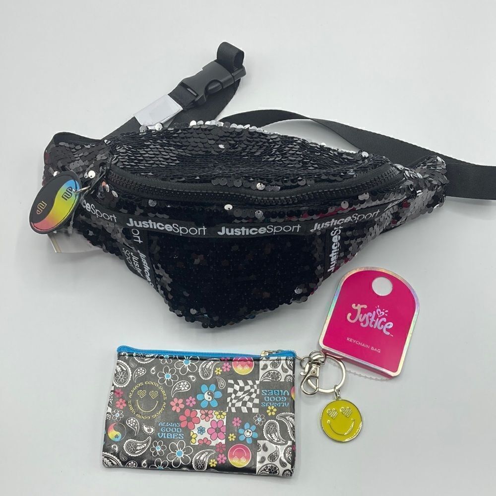 Justice Girls Fashion Bag Waist FannyPack Crossbody & Keychain Coin Purse